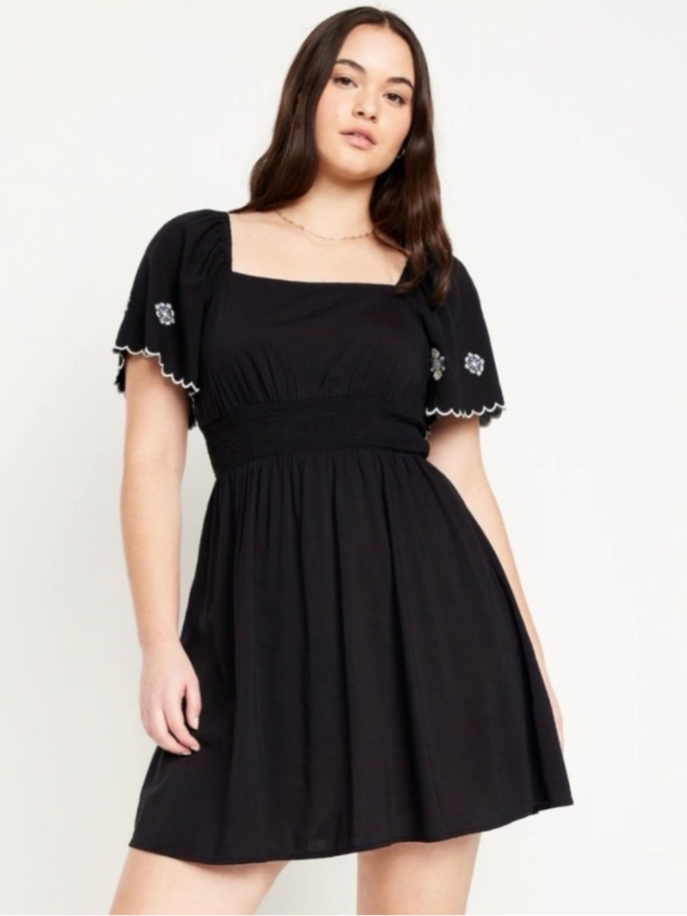 Old Navy Waist-Defined Embroidered Mini Dress